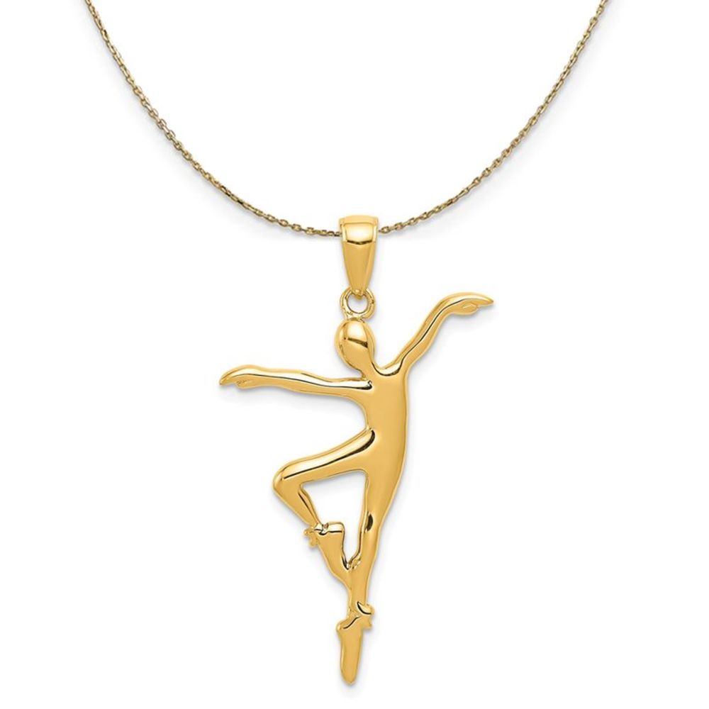 14k Yellow Gold Modern Ballet Dancer Necklace - 22 Inch